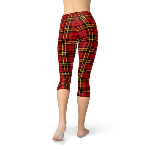 Womens Red Plaid Tartan Capri Leggings