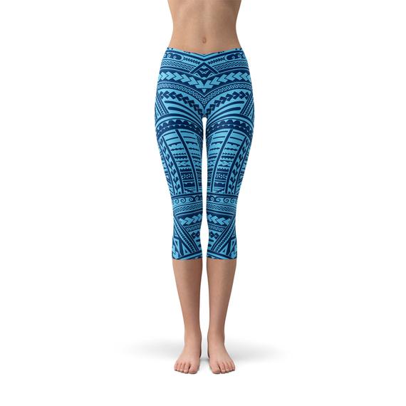 Blue Maori Capri Leggings