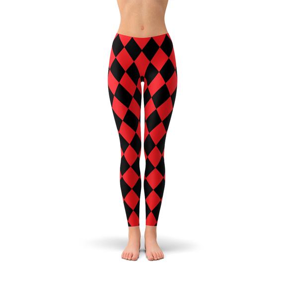 Womens Red and Black Jester Leggings